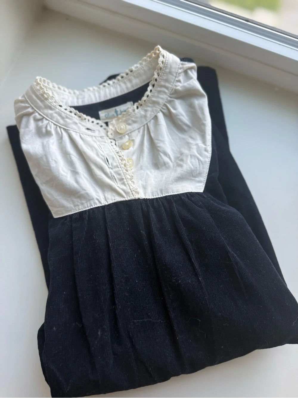 Classic Navy Long-Sleeve Dress with White Bib Detail